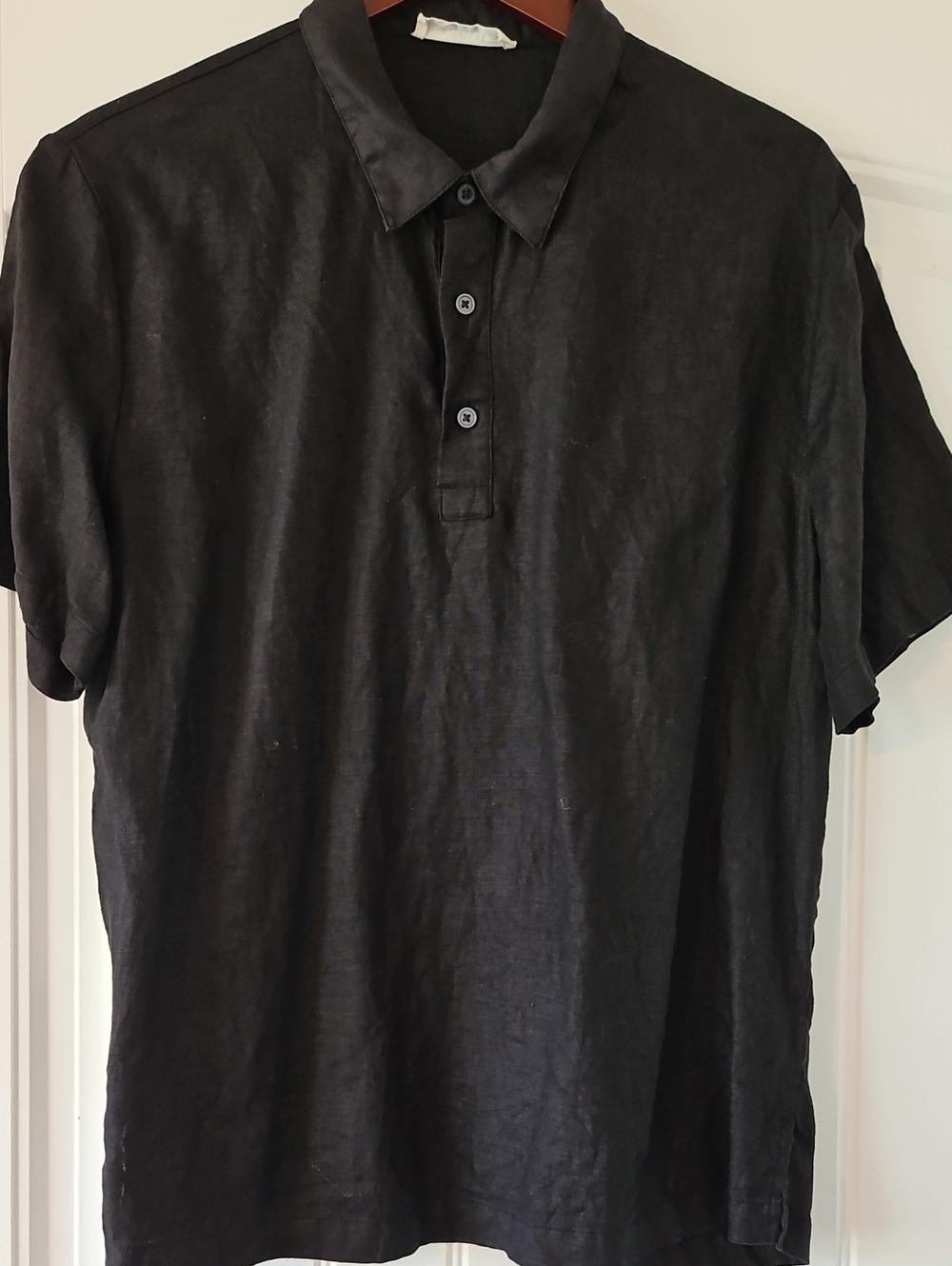 Everlane The Linen Short-Sleeve Polo Black Medium